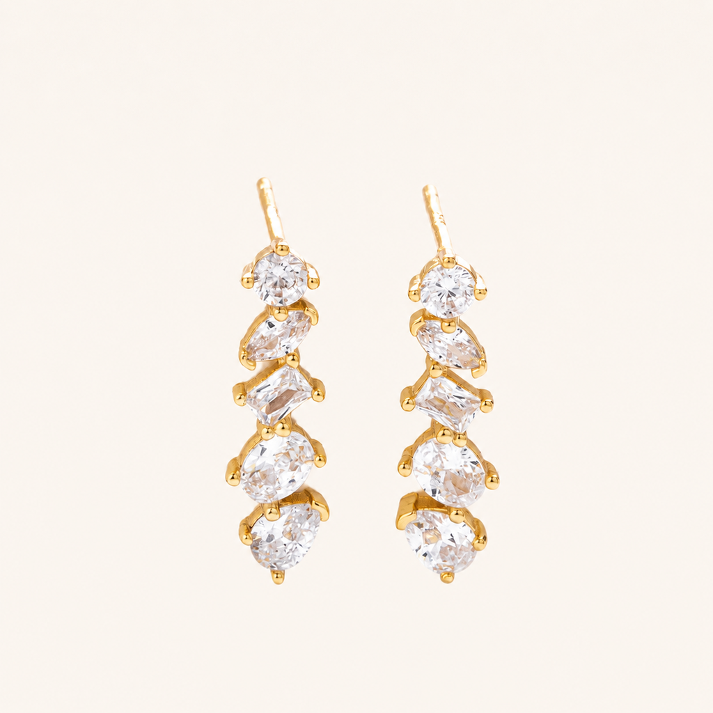 Sterling Silver Zirconia Chain Drop Stud Earrings detail view