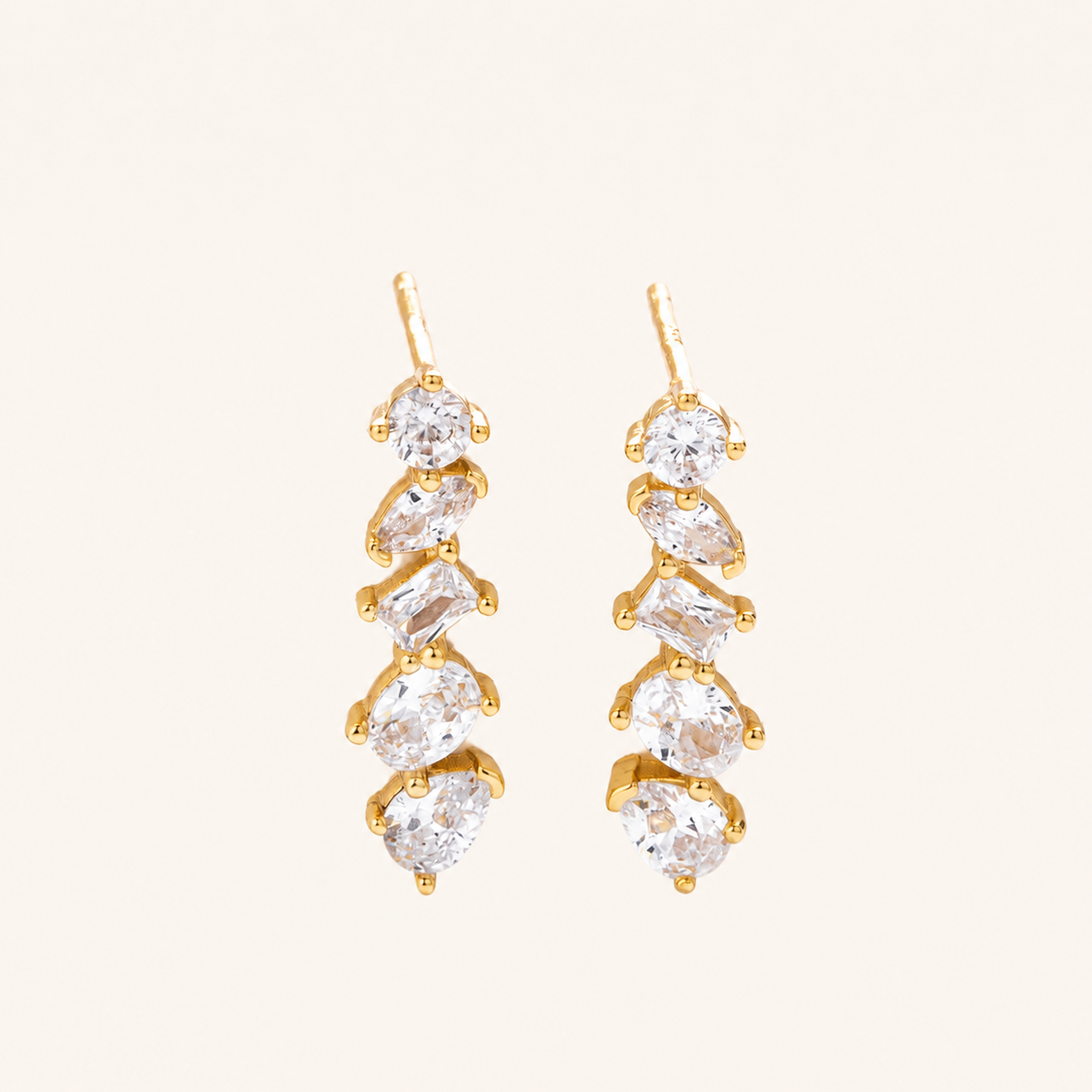Sterling Silver Zirconia Chain Drop Stud Earrings detail view