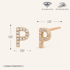Sterling Silver Pave Initial Letter Stud Earrings - Gold / P