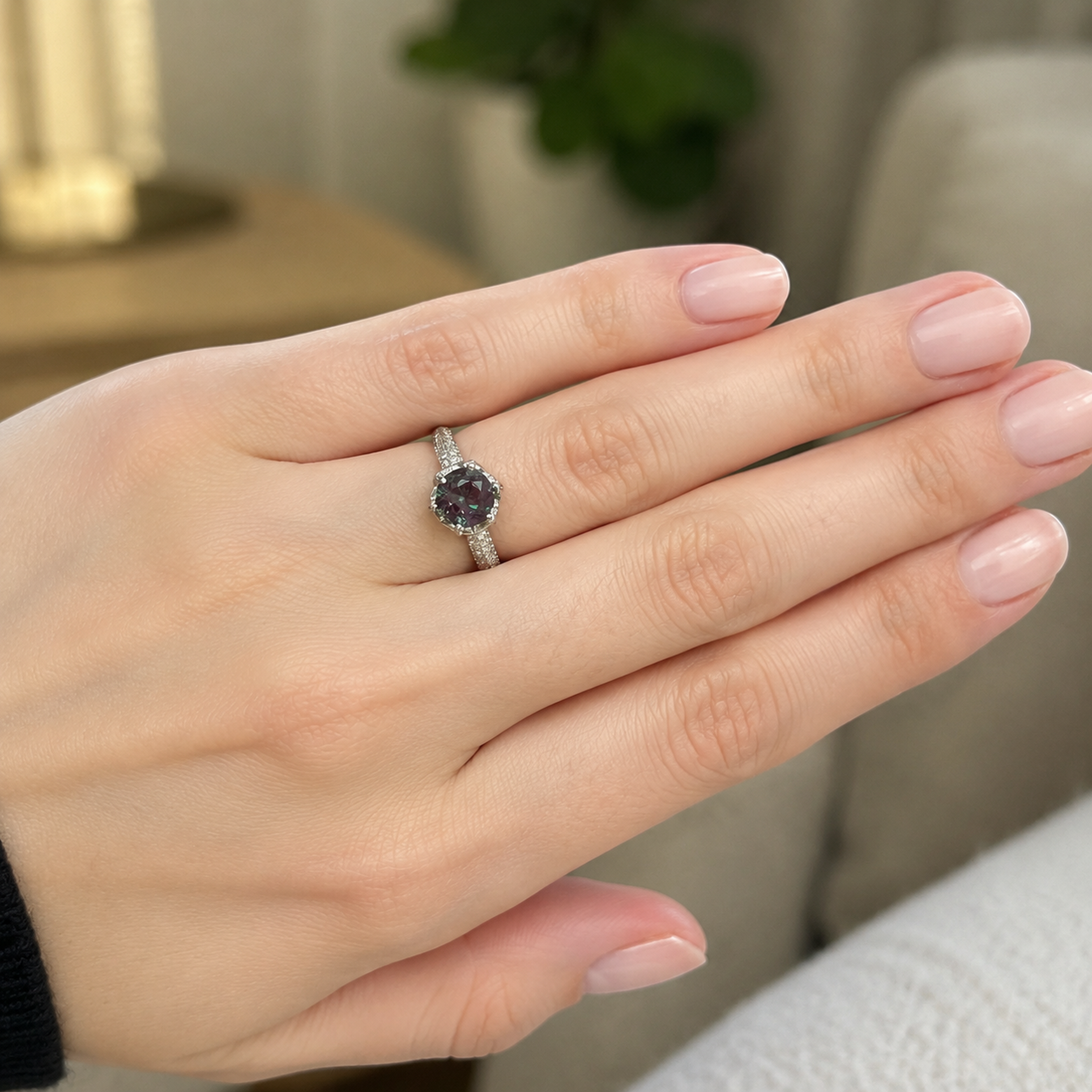 Petal Crown Lab-Grown Alexandrite Ring worn on hand