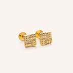 Sterling Silver Textured Square Flat Back Earrings detail view