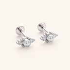 Sterling Silver Irregular Zirconia Pearl Flat Back Earrings detail view