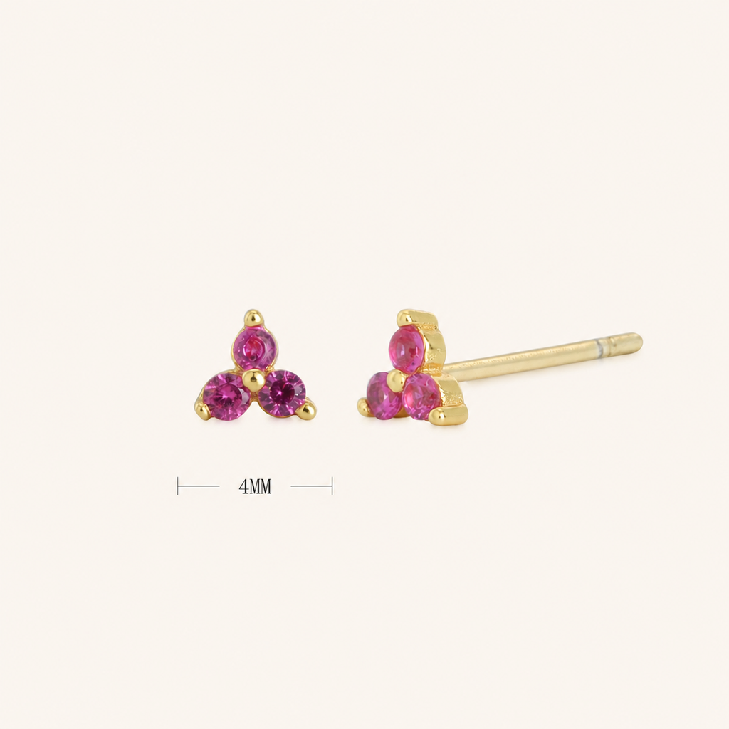 Sterling Silver Triangle Zirconia Stud Earrings - Gold / Red Corundum
