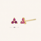 Sterling Silver Triangle Zirconia Stud Earrings - Gold / Red Corundum