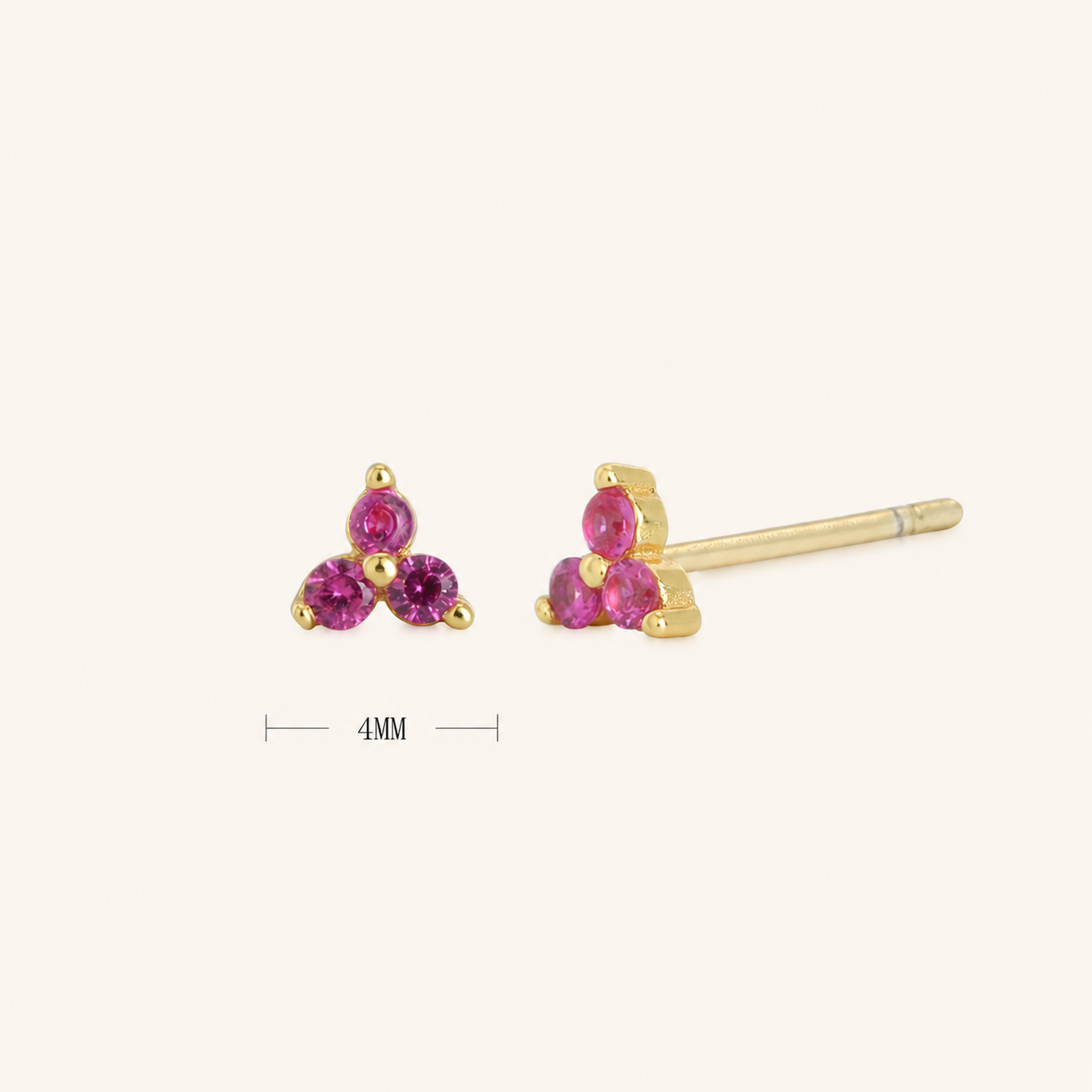 Sterling Silver Triangle Zirconia Stud Earrings - Gold / Red Corundum