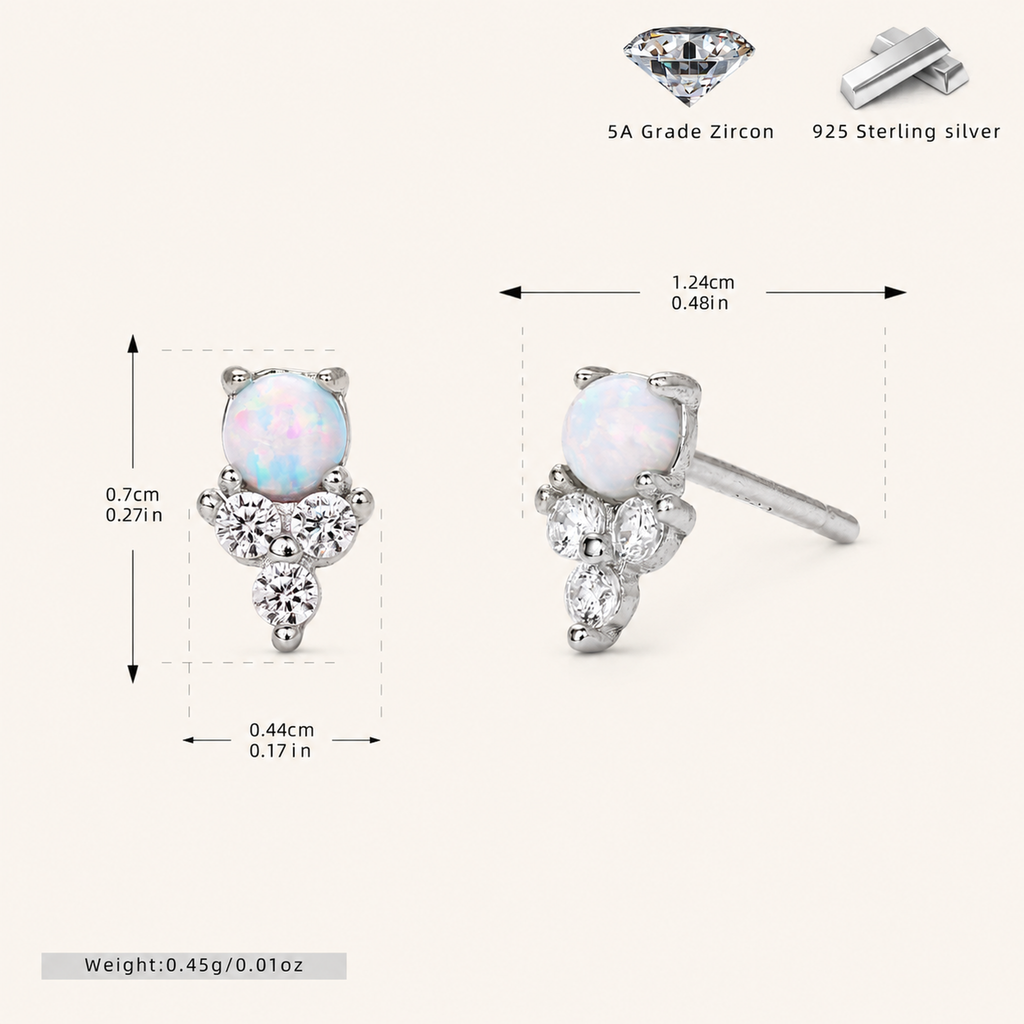 Sterling Silver Opal Stud Earrings - Platinum / White