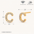 Sterling Silver Pave Initial Letter Stud Earrings - Gold / C