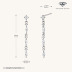 Sterling Silver Zirconia Chain Tassel Drop Stud Earrings - Platinum