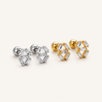 Sterling Silver Square Zirconia Flat Back Earrings detail