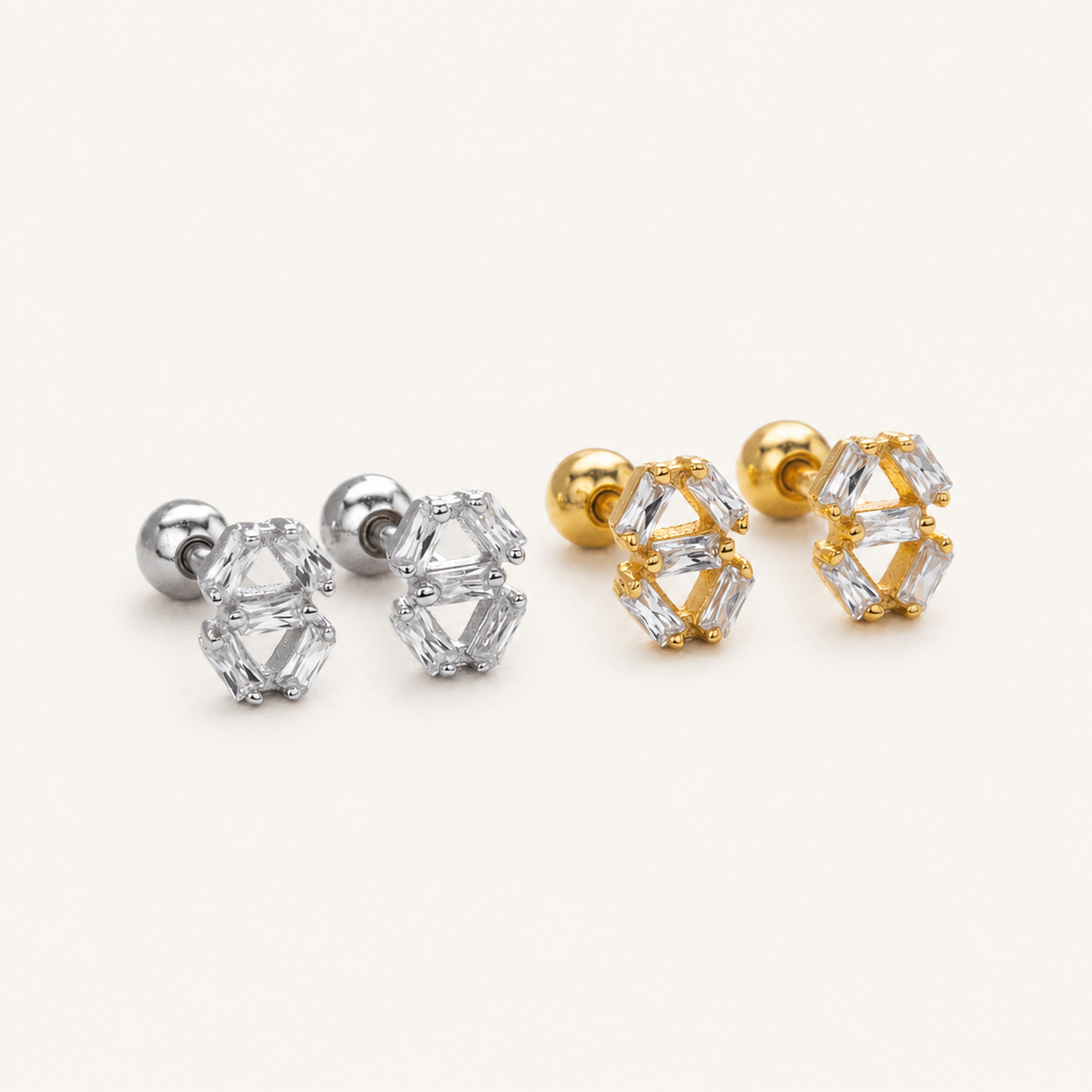 Sterling Silver Square Zirconia Flat Back Earrings detail
