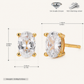 Sterling Silver Geometric Oval Zirconia Stud Earrings - Gold