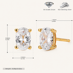 Sterling Silver Geometric Oval Zirconia Stud Earrings - Gold