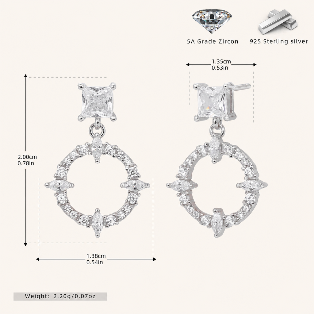 Sterling Silver French Pavé Zirconia Stud Earrings - Platinum
