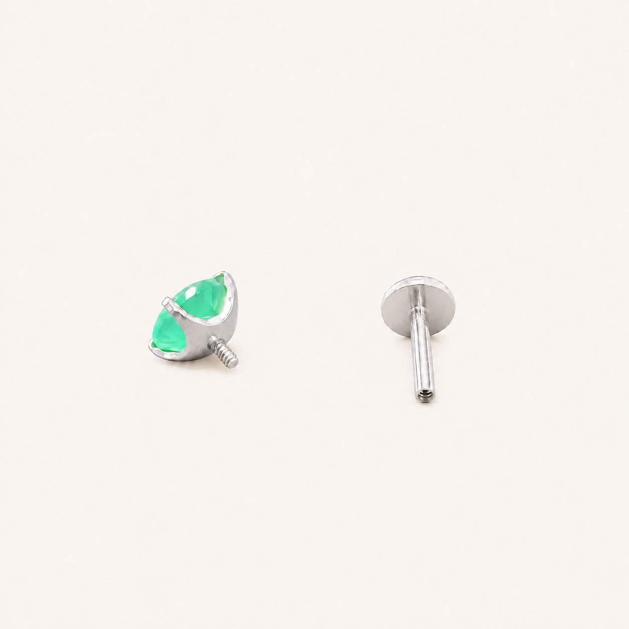 Titanium Green Agate Flat Back Stud Earrings