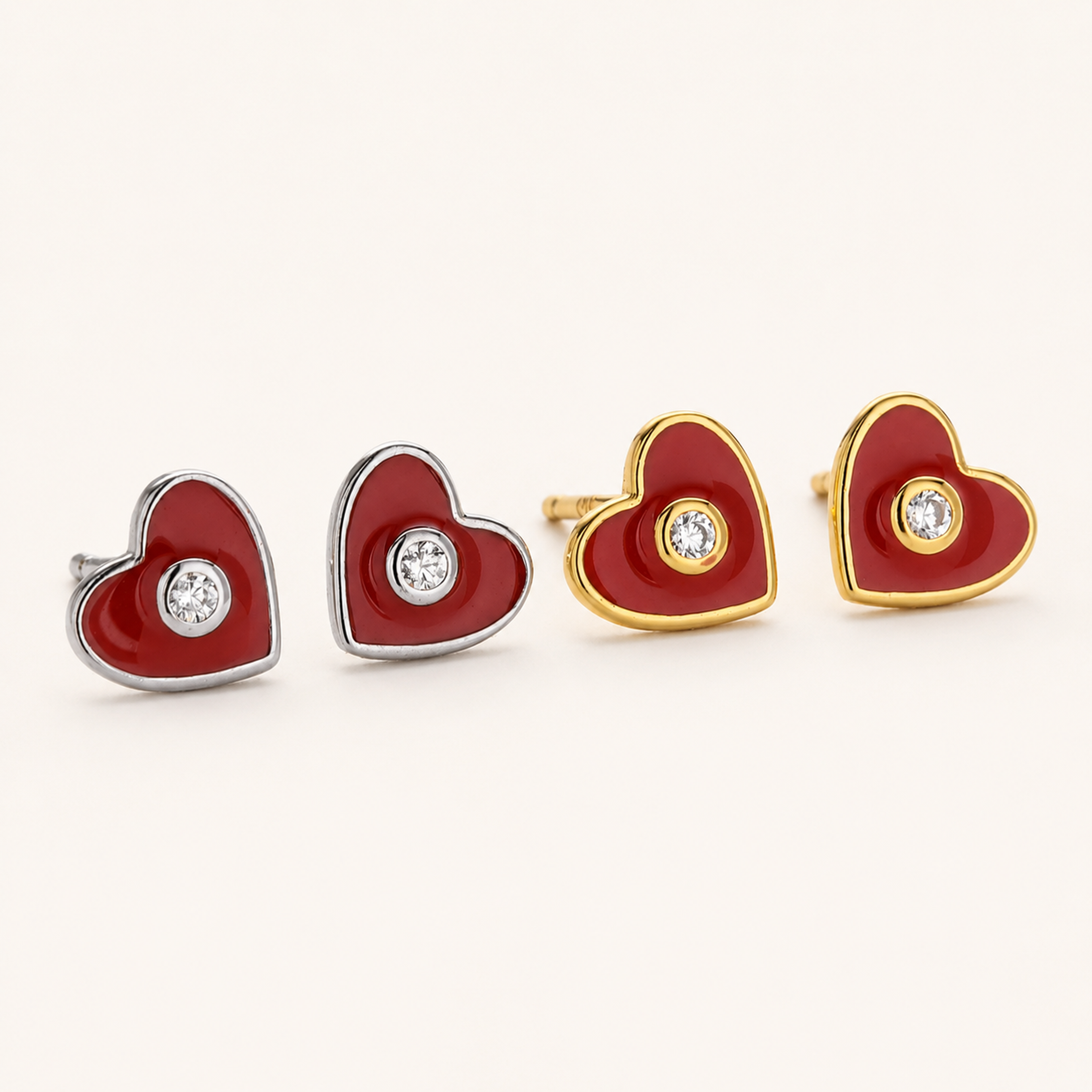 Sterling Silver Sparkling Heart Zirconia Stud Earrings detail