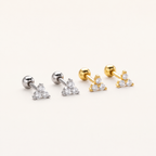 Sterling Silver Three-Stone Zirconia Cartilage Flat Back Earrings detail