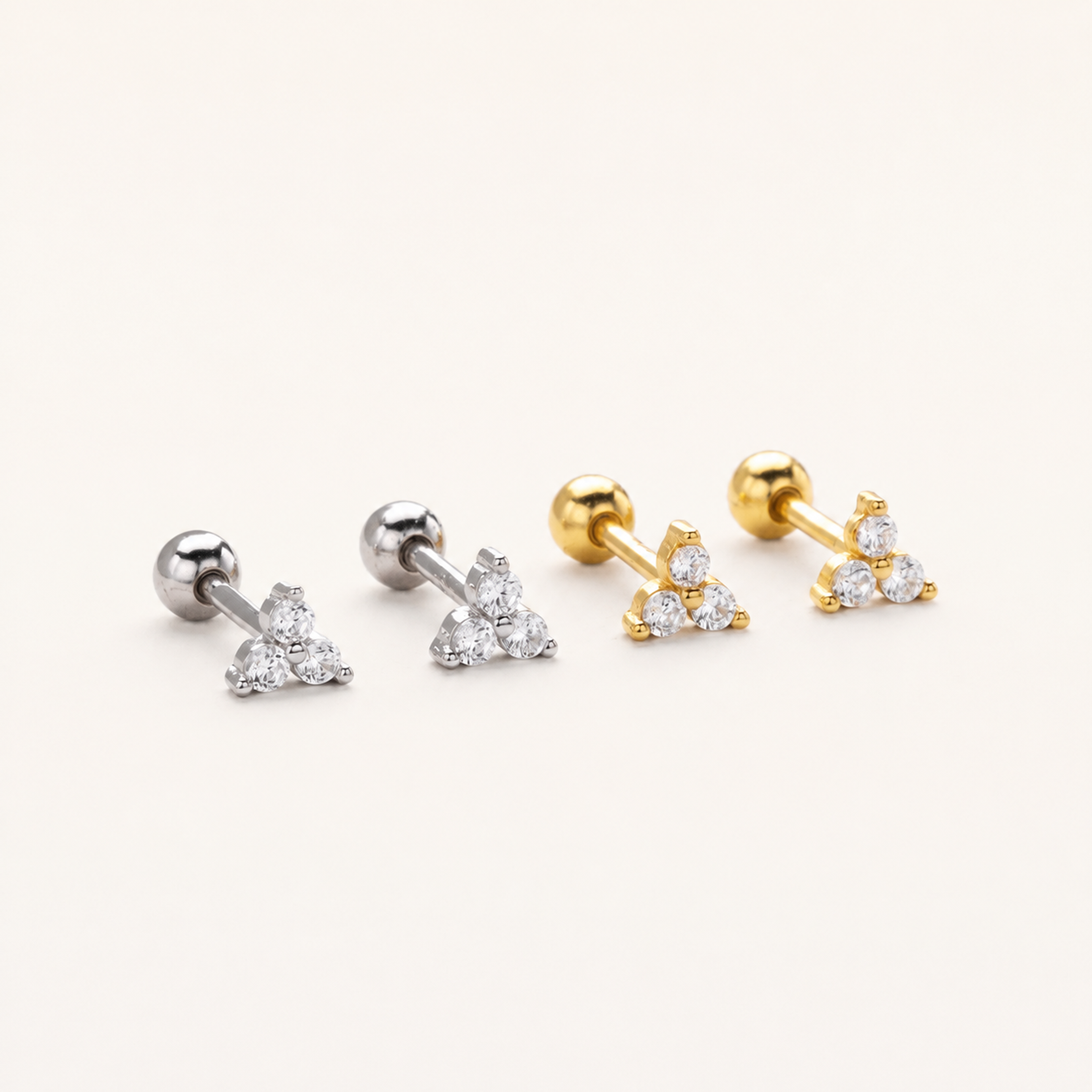 Sterling Silver Three-Stone Zirconia Cartilage Flat Back Earrings detail