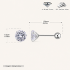 Sterling Silver Four-Prong Zirconia Flat Back Earrings - Platinum / 5mm