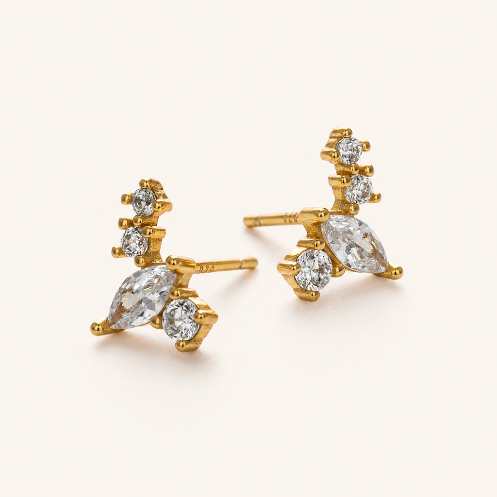 Sterling Silver Sparkling Zirconia Stud Earrings detail view