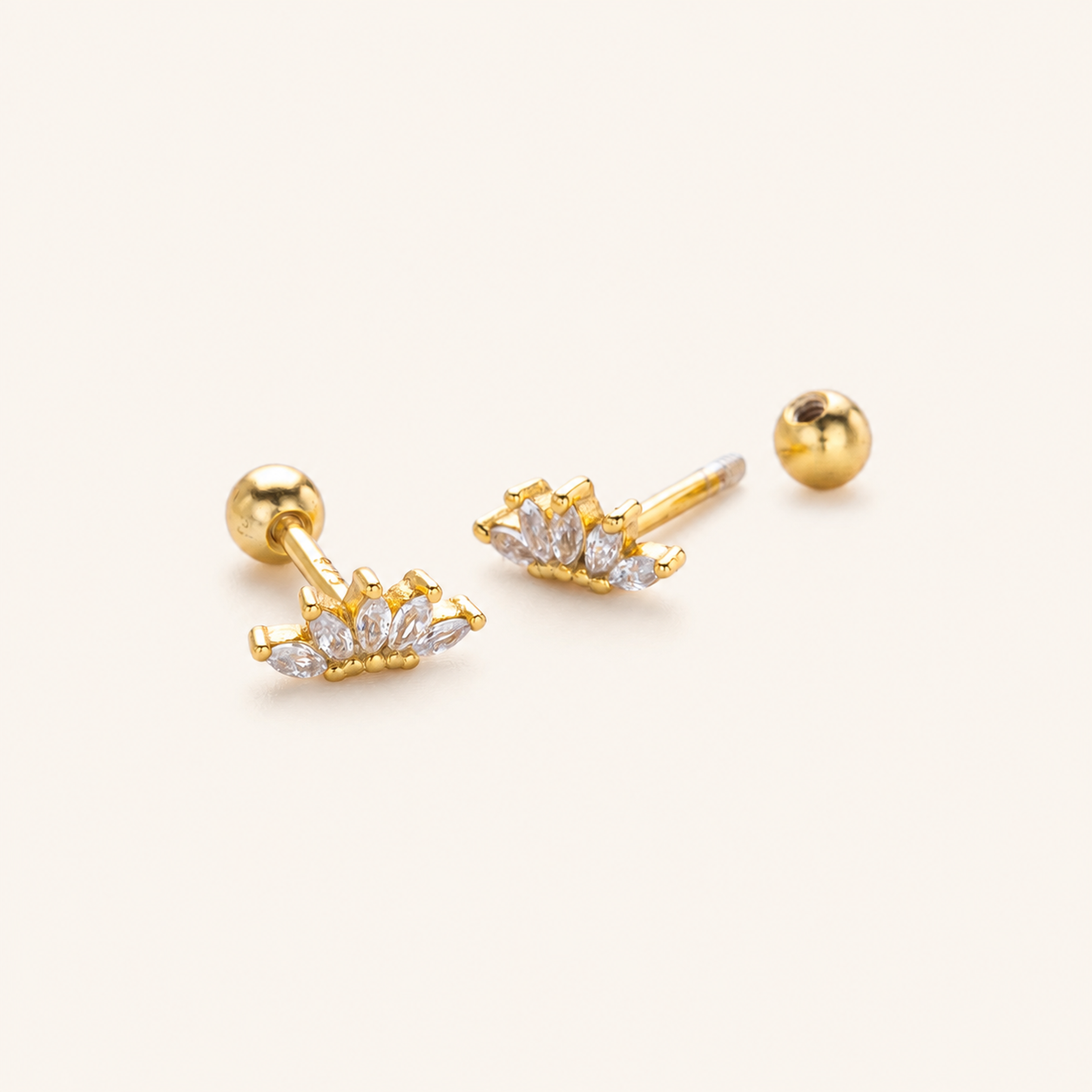 Sterling Silver Zirconia Crown Flat Back Earrings detail