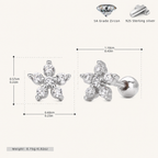 Sterling Silver Zirconia Flower Flat Back Earrings - Platinum
