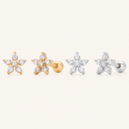 Sterling Silver Zirconia Flower Flat Back Earrings