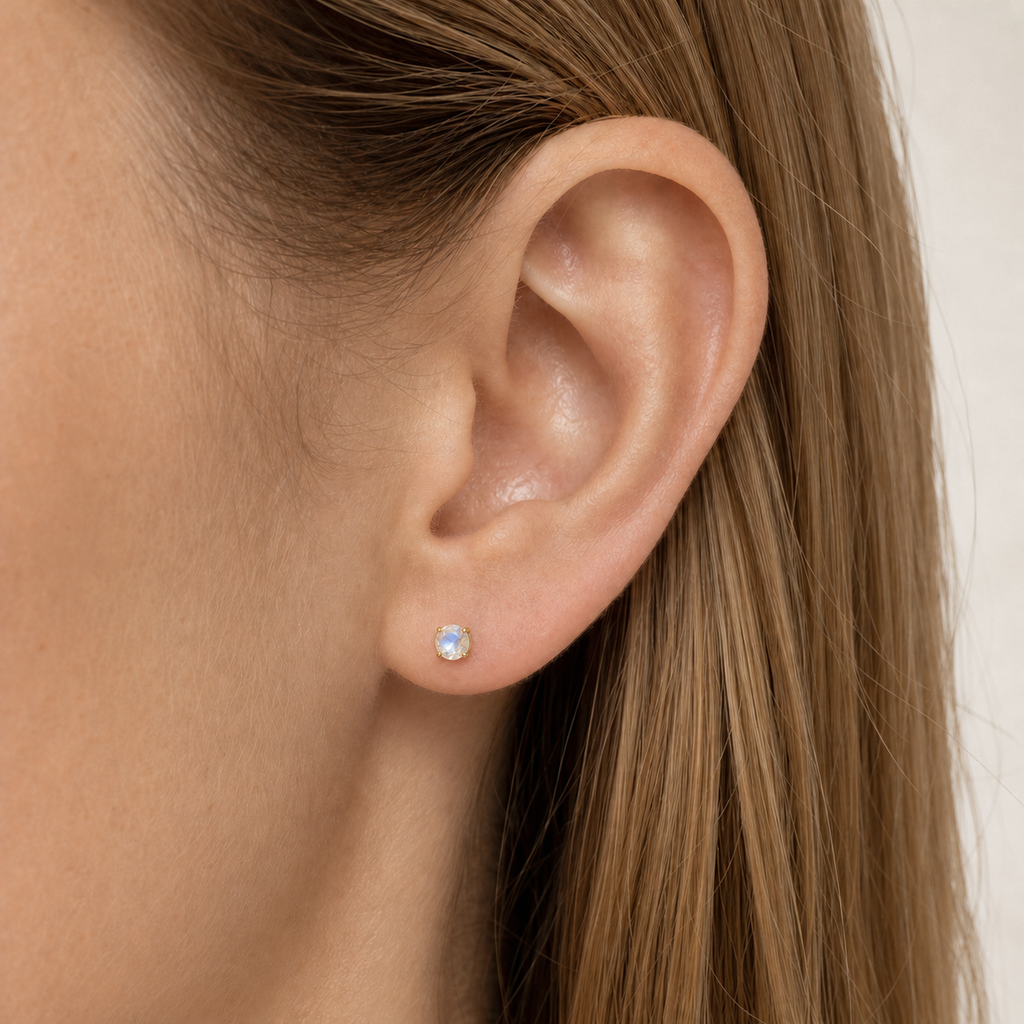 Titanium Moonstone Flat Back Stud Earrings
