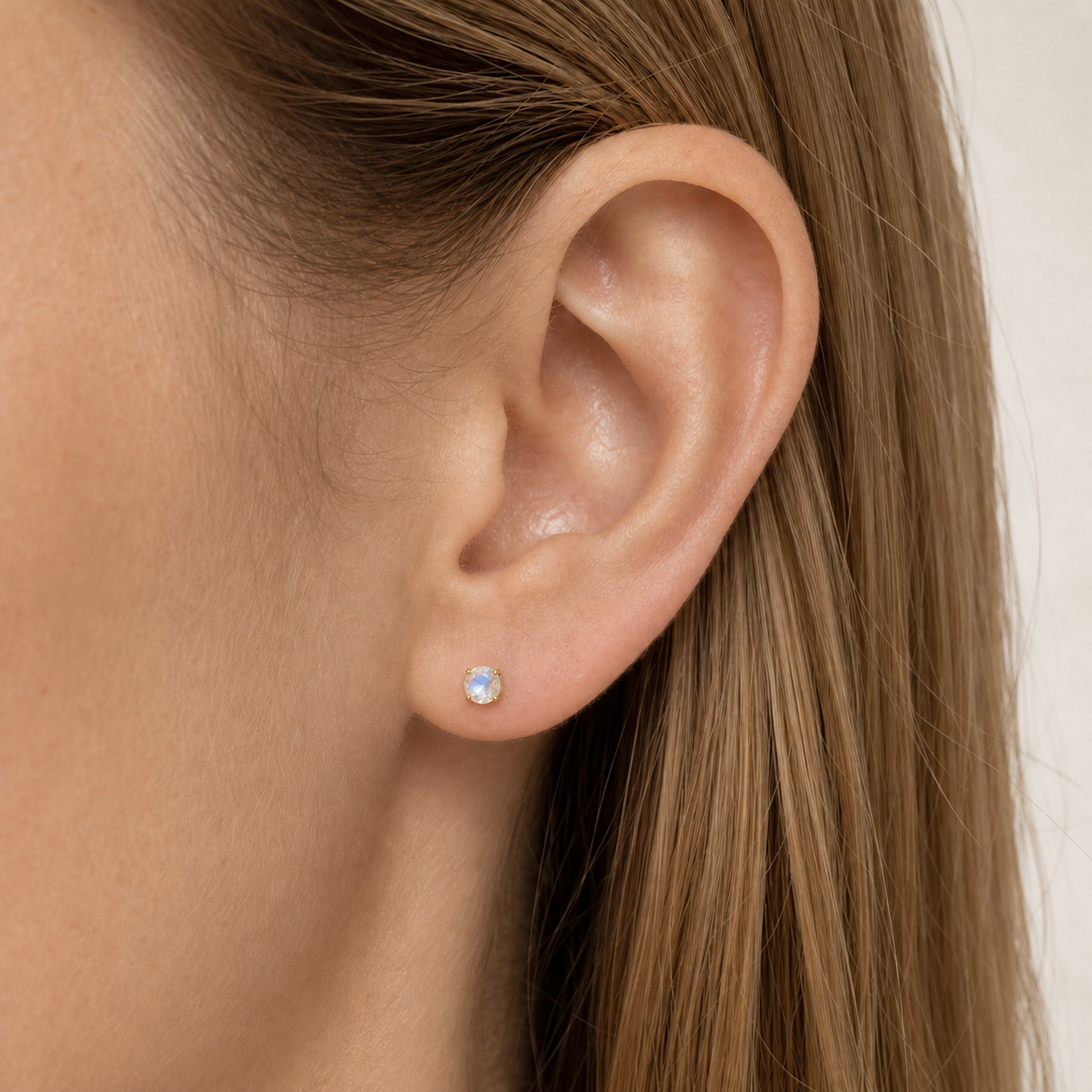 Titanium Moonstone Flat Back Stud Earrings