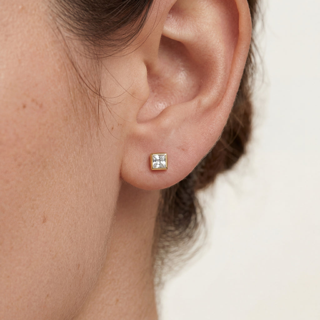 Geometric Square Titanium Stud Earrings - image 2