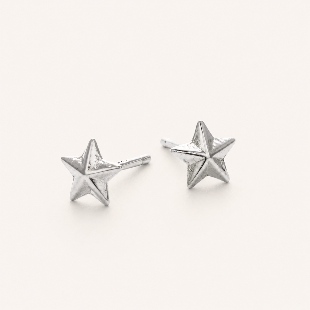 Sterling Silver Polished Five-Point Star Stud Earrings detail view