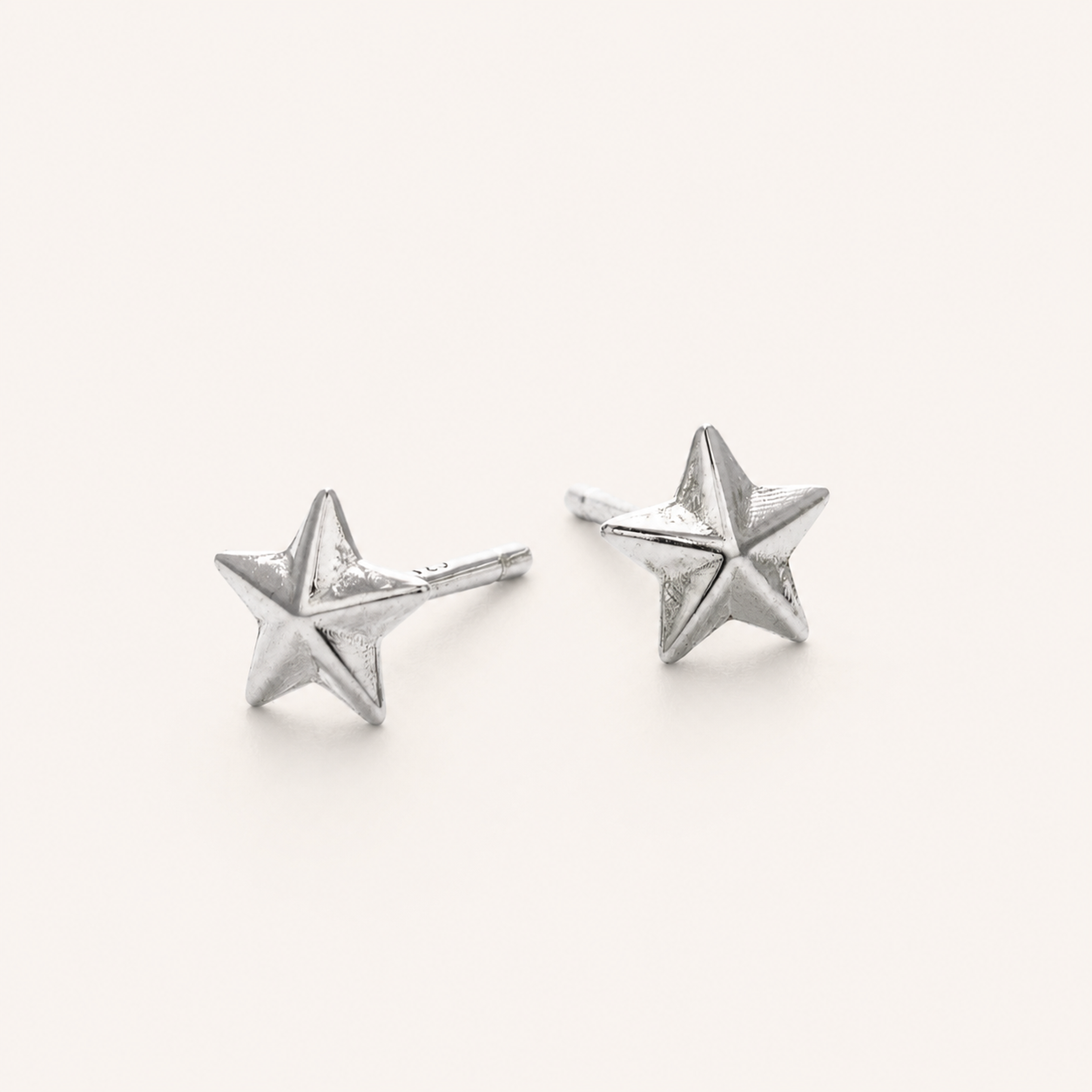 Sterling Silver Polished Five-Point Star Stud Earrings detail view