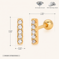 Sterling Silver Zirconia Bar Row Flat Back Earrings - Gold