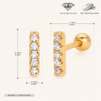 Sterling Silver Zirconia Bar Row Flat Back Earrings - Gold