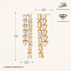 Sterling Silver Zirconia Tassel Drop Stud Earrings - Gold