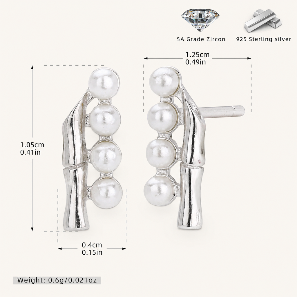 Sterling Silver Bamboo Pearl Stud Earrings - Platinum
