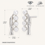 Sterling Silver Bamboo Pearl Stud Earrings - Platinum