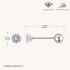 Sterling Silver Four-Prong Zirconia Flat Back Earrings - Platinum / 3mm