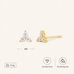 Sterling Silver Triangle Zirconia Stud Earrings - Gold / White Zircon