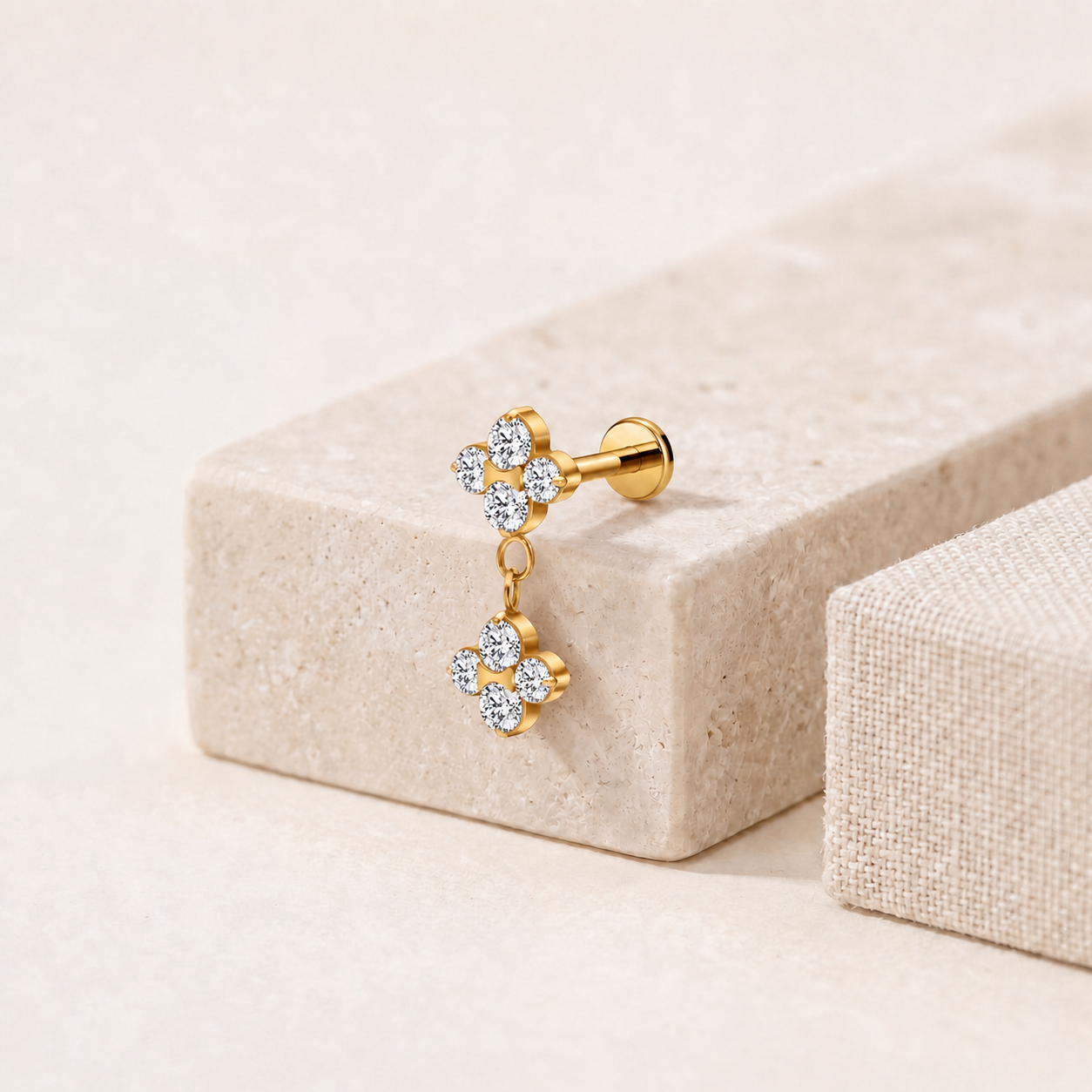 Flower Crystal Drop Titanium Flat Back Earring - image 5