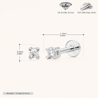 Sterling Silver Round Zirconia Solitaire Flat Back Earrings - Platinum / 2.0mm