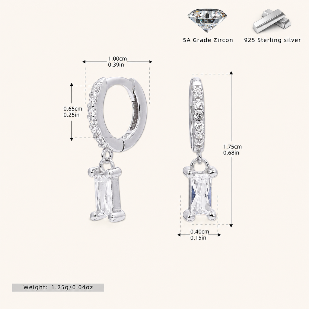 Sterling Silver Geometric Zirconia Hoop Earrings - Platinum / 2