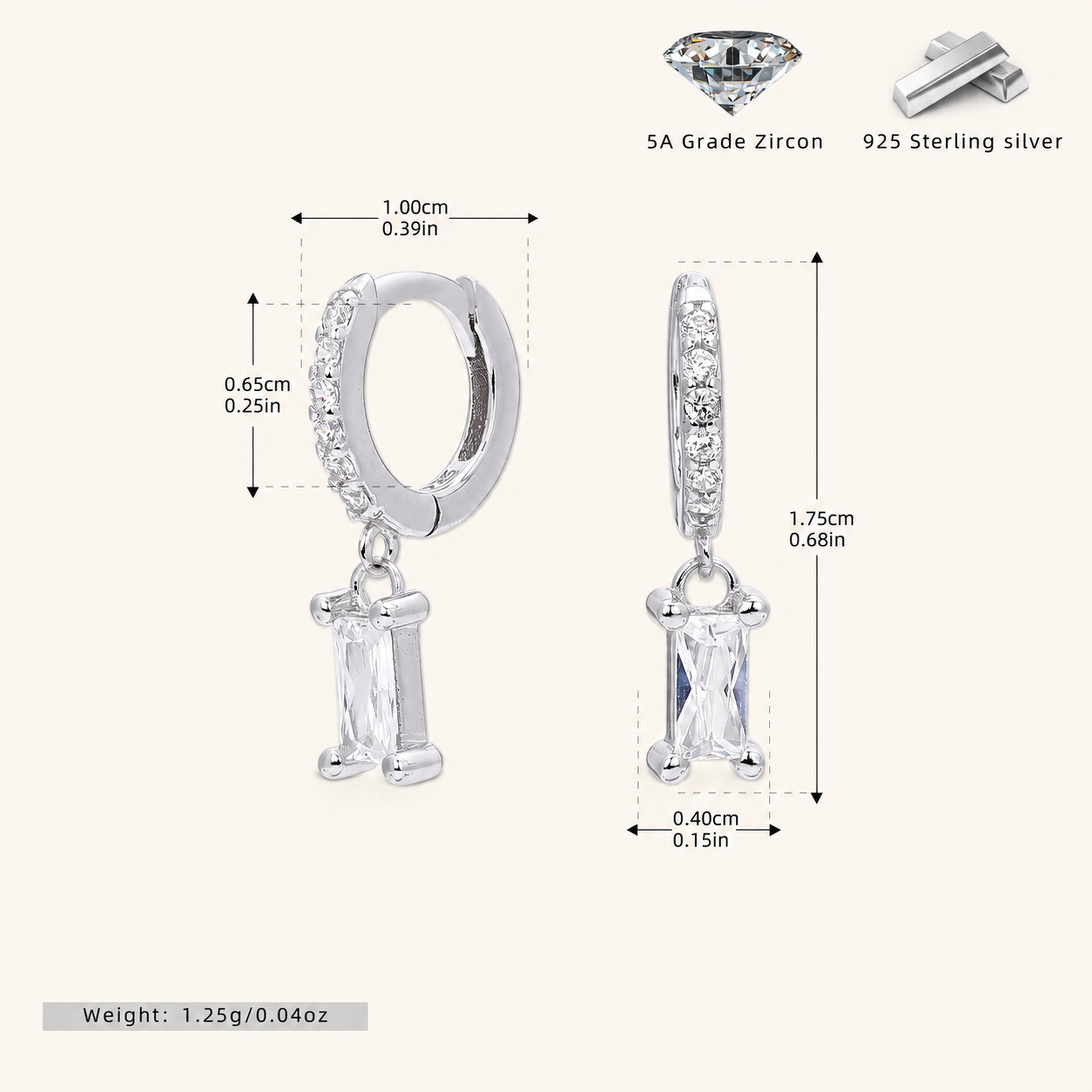 Sterling Silver Geometric Zirconia Hoop Earrings - Platinum / 2