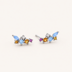 Sterling Silver Colorful Zirconia Geometric Stud Earrings detail view