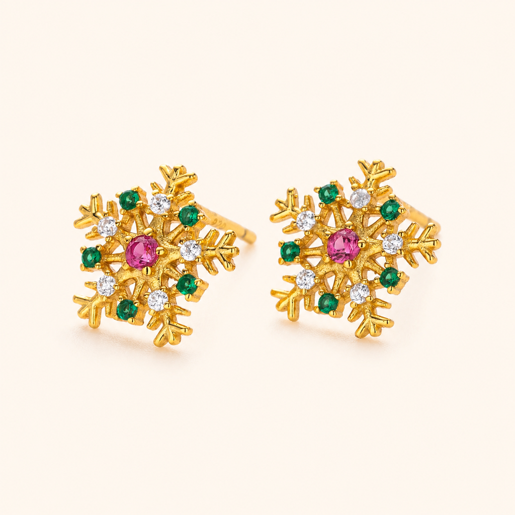 Sterling Silver Christmas Snowflake Stud Earrings detail
