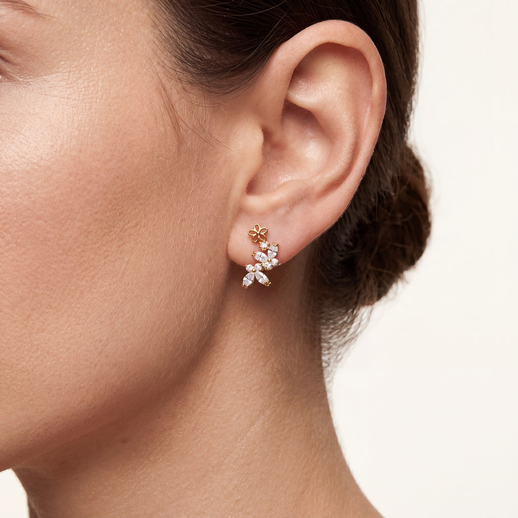 Butterfly Flower Crystal Titanium Flat Back Earring - image 2