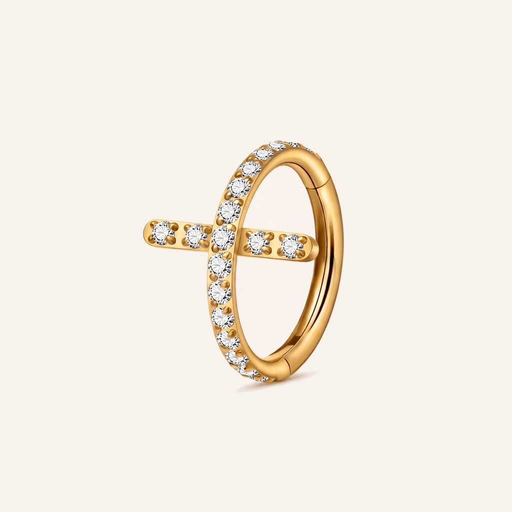 Crystal Cross Titanium Hoop Earrings - Gold