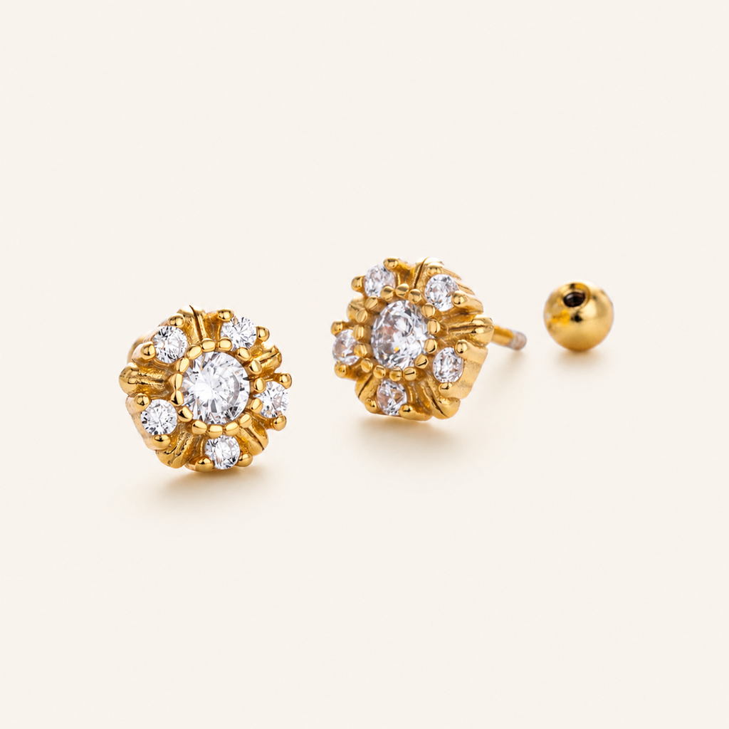 Sterling Silver Sunflower Flat Back Earrings detail