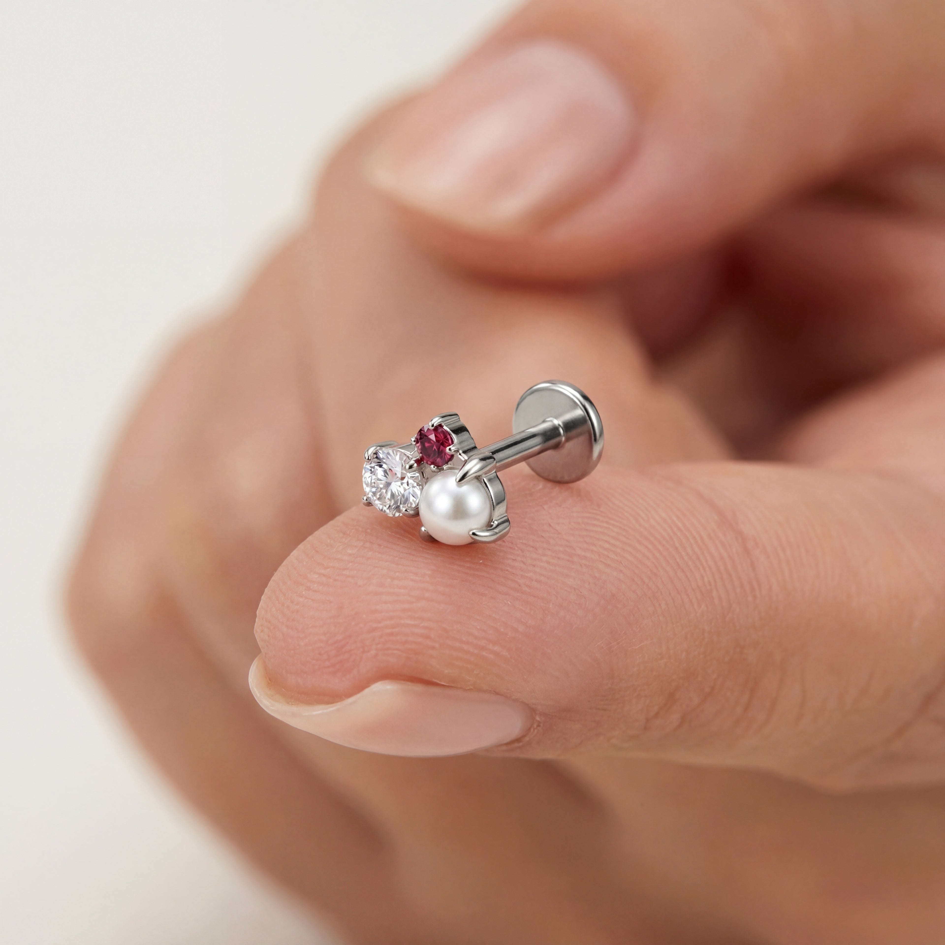 Pearl Cluster Titanium Stud Earrings - image 4