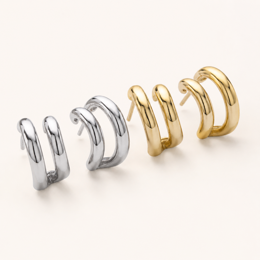 Sterling Silver Polished C-Shape Stud Earrings detail