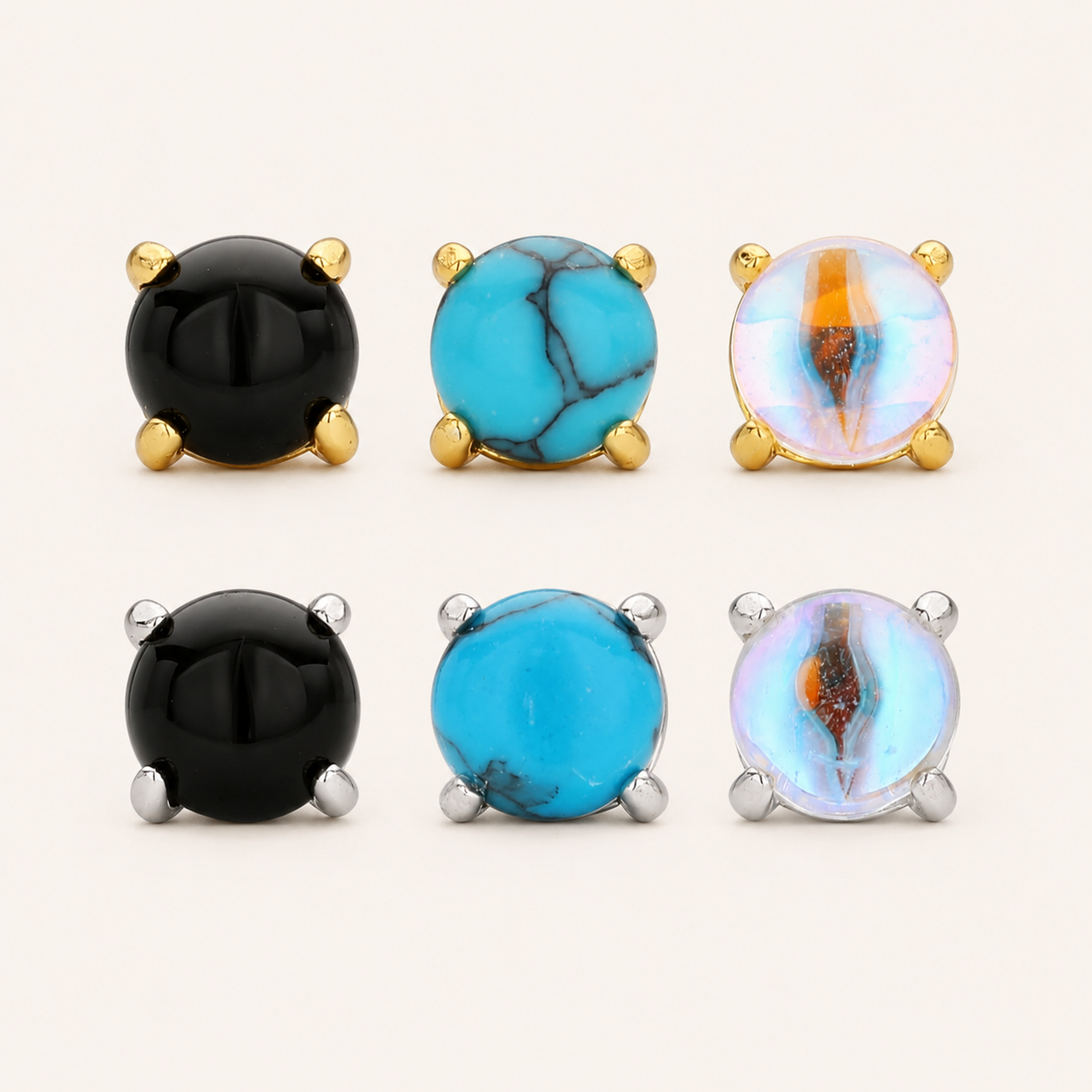 Sterling Silver Gemstone Solitaire Stud Earrings